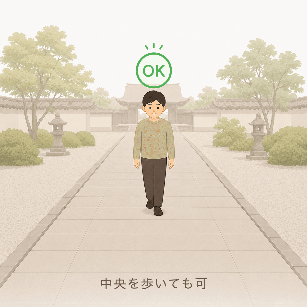 お寺の参道は中央を歩いてもよい