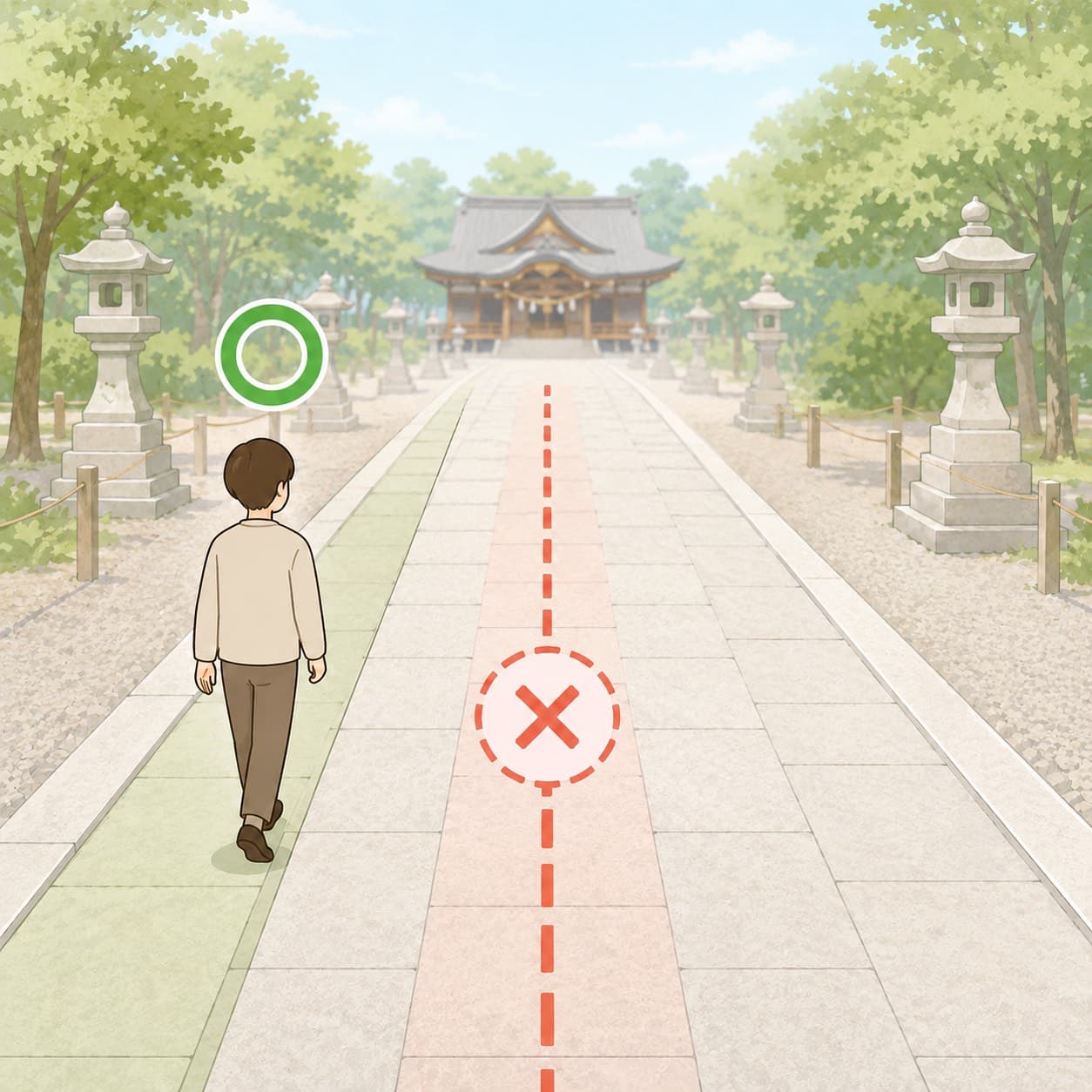 参道は中央(正中)を避けて端を歩く